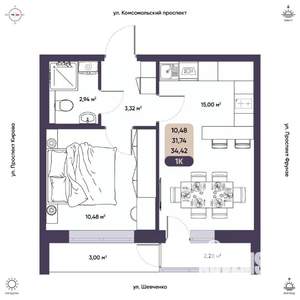 1-к квартира, вторичка, 32м2, 2/9 этаж
