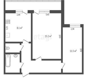 2-к квартира, вторичка, 46м2, 9/9 этаж