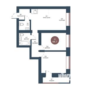 3-к квартира, вторичка, 67м2, 5/7 этаж