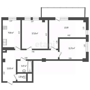 3-к квартира, вторичка, 74м2, 3/17 этаж