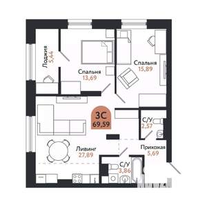 3-к квартира, вторичка, 70м2, 6/26 этаж