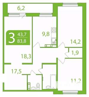 3-к квартира, вторичка, 81м2, 5/10 этаж