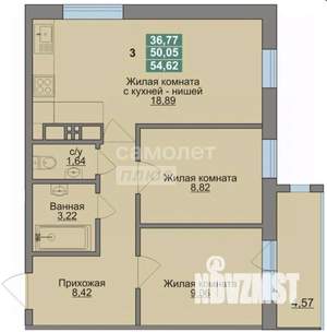 3-к квартира, вторичка, 55м2, 7/16 этаж