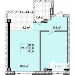 2-к квартира, строящийся дом, 51м2, 1/18 этаж