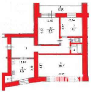 3-к квартира, вторичка, 72м2, 6/9 этаж