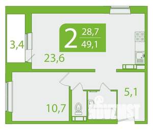 2-к квартира, вторичка, 47м2, 9/10 этаж