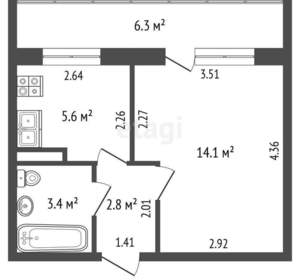1-к квартира, вторичка, 26м2, 4/10 этаж