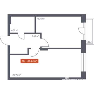1-к квартира, вторичка, 47м2, 6/10 этаж