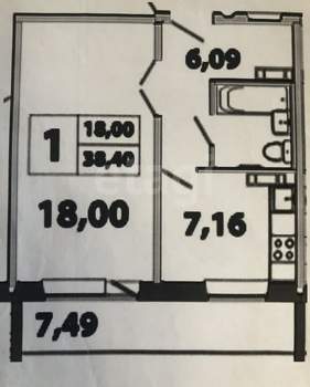 1-к квартира, вторичка, 35м2, 7/15 этаж