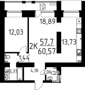 2-к квартира, строящийся дом, 61м2, 5/16 этаж