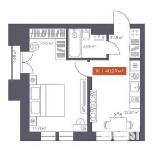 1-к квартира, вторичка, 40м2, 14/30 этаж