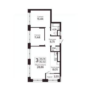 3-к квартира, вторичка, 81м2, 4/23 этаж