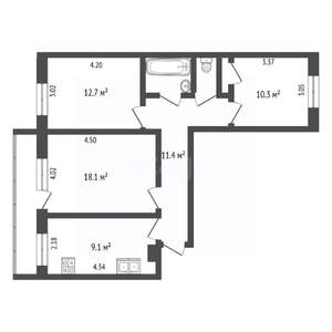 3-к квартира, вторичка, 66м2, 10/10 этаж