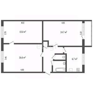 3-к квартира, вторичка, 59м2, 5/5 этаж