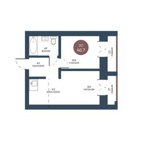 2-к квартира, строящийся дом, 41м2, 5/7 этаж