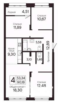 4-к квартира, вторичка, 88м2, 2/23 этаж