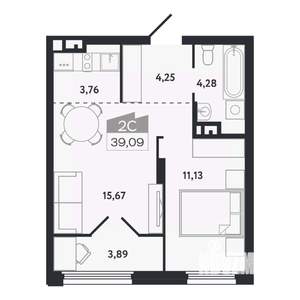 2-к квартира, вторичка, 39м2, 7/26 этаж
