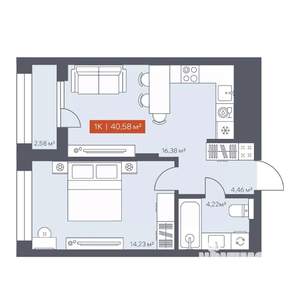 1-к квартира, вторичка, 41м2, 2/10 этаж