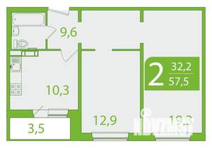 2-к квартира, вторичка, 56м2, 9/10 этаж