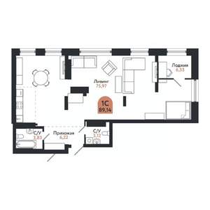 1-к квартира, строящийся дом, 89м2, 26/26 этаж