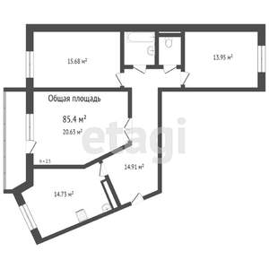 3-к квартира, вторичка, 85м2, 1/17 этаж