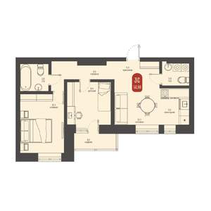3-к квартира, строящийся дом, 52м2, 23/23 этаж