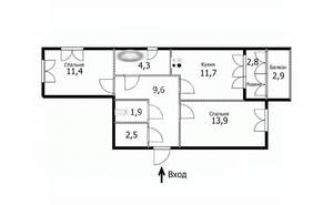 2-к квартира, вторичка, 55м2, 4/9 этаж