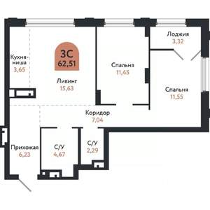 3-к квартира, вторичка, 63м2, 12/26 этаж