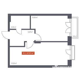 1-к квартира, вторичка, 47м2, 8/10 этаж