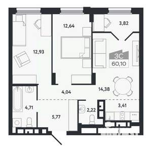 3-к квартира, вторичка, 60м2, 23/26 этаж