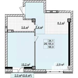 2-к квартира, строящийся дом, 55м2, 7/18 этаж