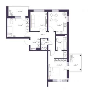 3-к квартира, вторичка, 79м2, 1/9 этаж