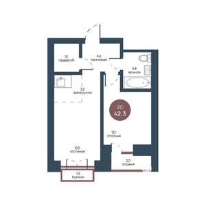 2-к квартира, строящийся дом, 42м2, 4/7 этаж