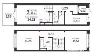 3-к квартира, вторичка, 94м2, 1/22 этаж