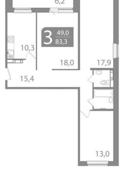 3-к квартира, вторичка, 83м2, 8/10 этаж