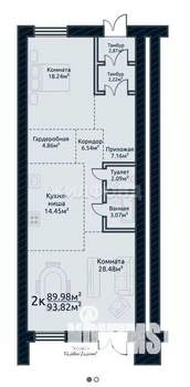 2-к квартира, вторичка, 93м2, 1/10 этаж
