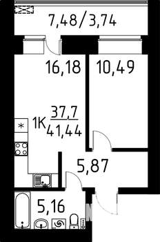 1-к квартира, строящийся дом, 41м2, 6/9 этаж
