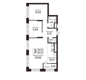 3-к квартира, вторичка, 82м2, 2/23 этаж