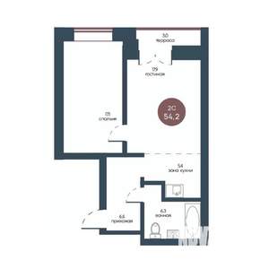 2-к квартира, строящийся дом, 54м2, 7/7 этаж