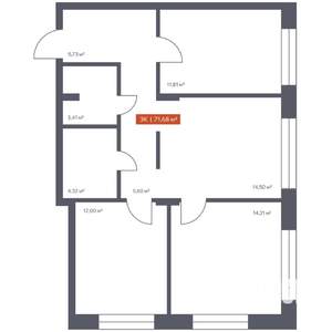 3-к квартира, вторичка, 72м2, 2/10 этаж