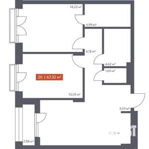 2-к квартира, вторичка, 67м2, 9/10 этаж