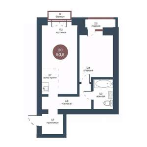 2-к квартира, вторичка, 51м2, 3/7 этаж