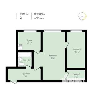 2-к квартира, вторичка, 44м2, 1/5 этаж