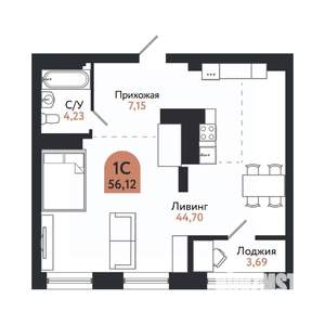 1-к квартира, строящийся дом, 54м2, 26/26 этаж