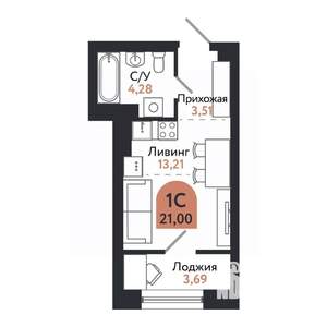 1-к квартира, строящийся дом, 21м2, 17/26 этаж