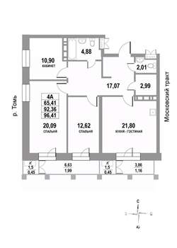 4-к квартира, строящийся дом, 96м2, 20/22 этаж