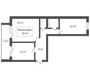 2-к квартира, вторичка, 58м2, 3/14 этаж