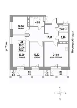 4-к квартира, строящийся дом, 96м2, 16/22 этаж
