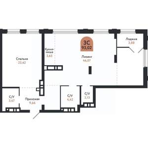 3-к квартира, вторичка, 93м2, 26/26 этаж