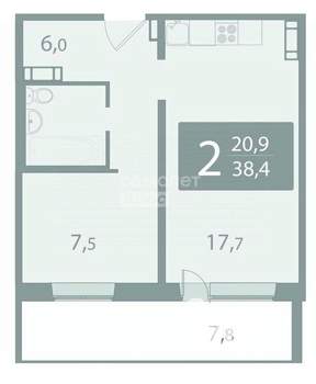 1-к квартира, вторичка, 35м2, 16/17 этаж